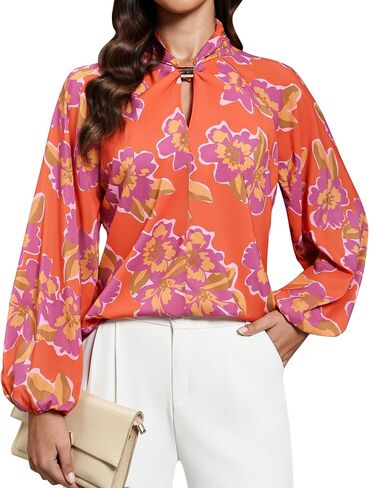 Blooming Jelly Women's Dressy Casual Blouses Business Fall Outfits Matel V Neck Long Sleeve Shirts Trendy Work Tops in Saudi Arabia