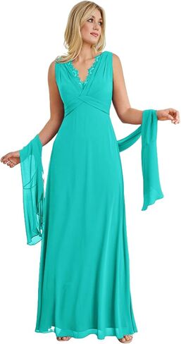 Lace Neckline Chiffon Mother of The Bride Dress with Shawl V-Neck Pleated Mother of The Groom Dresses in Saudi Arabia