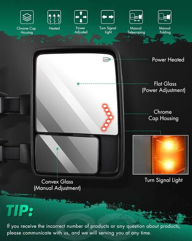 SCITOO Towing Mirrors fit for 2017-2019 For Ford For F250 For F350 For F450 Super Duty Tow Mirrors with Left and Right Side Power Heated Turn Signal lamp Auxiliary Lamp in Saudi Arabia