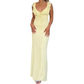 SOLY HUX Women's Summer Maxi Dress V Neck Ruffle Sleeveless Bodycon Cocktail Party Long Dresses in Kuwait