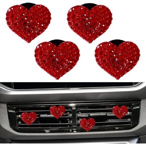 NTNEV 4PCS CAR CAR BLING AIR VENT ، إكسسوارات حجر الراين الكريستالي على شكل قلب ، إكسسوارات تزيين السيارات العالمية ، مقطع مخرج تكييف الهواء (وردي) in Kuwait