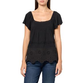 Lucky Brand Women's Pintuck Flutter Sleeve Tee in Kuwait