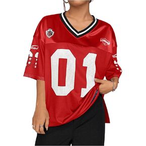 SOLY HUX Women's Plus Size Jersey Shirts Letter Graphic Sports T-Shirts Loose Football Blokecore Tee Tops in Saudi Arabia