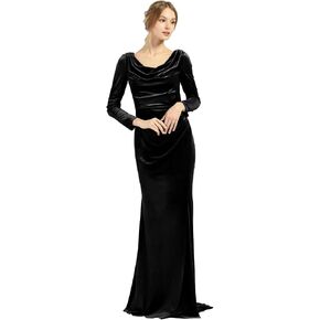 Cowl Neck Velvet Bridesmaid Dress for Women 2024 Long Sleeve Pleated Mermaid Wedding Guest Dress with Slit in Saudi Arabia