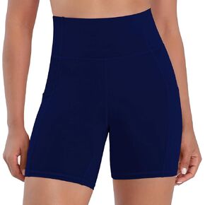 شورتات راكب الدراجة النارية نساء عالية الخصر السيطرة على اليوغا شورتات تجريب مع جيوب للياقة البدنية الرياضية الجري in Kuwait