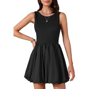 Allegra K Women's Bubble Dress Sleeveless Crew Neck Backless Mini Sundress Summer Tank Dresses in Saudi Arabia