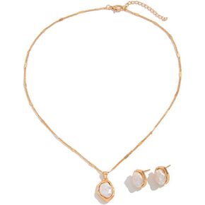 Lume&Thread 18K Gold-Plated Pearl Jewelry Set - Dainty Pearl Necklace & Earrings for Women, Chic Gold-Plated Design, Perfect for Daily Wear & Special Occasions, Ideal Gift for Mom, Girlfriend, Friend in Saudi Arabia
