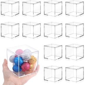 12 PCS Acrylic Square Cube 3 x 3 x 3 Inches, Small Clear Plastic Display Boxes with Lids, Clear Acrylic Storage Square Cube Boxes, Display Case Container for Candy Jewelry Tiny Items in Kuwait