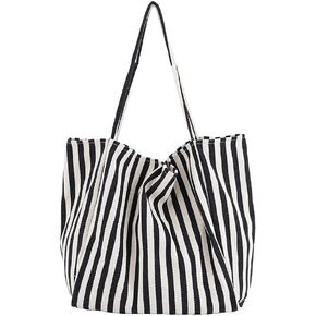 Striped Canvas Tote Handbag for Women Vertical Stripe Large Capacity Shoulder Bag for Shopping Travel in Kuwait