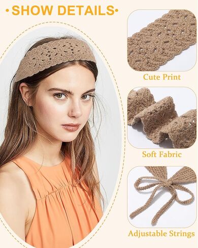 HAIMEIKANG Hippie Hair Bandana Headbands for Women Boho Headband Knit Hair Bands Floral Head Wrap for Women and Girls(Black+Beige+Coffee) in Kuwait