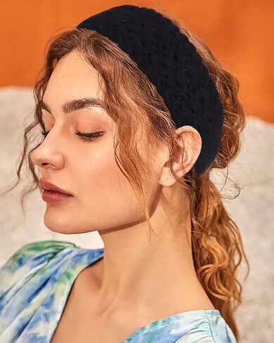 HAIMEIKANG Hippie Hair Bandana Headbands for Women Boho Headband Knit Hair Bands Floral Head Wrap for Women and Girls(Black+Beige+Coffee) in Kuwait