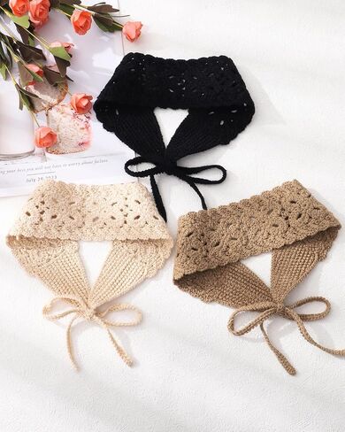 HAIMEIKANG Hippie Hair Bandana Headbands for Women Boho Headband Knit Hair Bands Floral Head Wrap for Women and Girls(Black+Beige+Coffee) in Kuwait