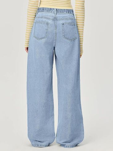 chouyatou Women's Y2k Baggy Wide Leg Denim Pants Hollow Out Flower Boyfriend Mid Rise Barrel Jeans with Pockets in Saudi Arabia