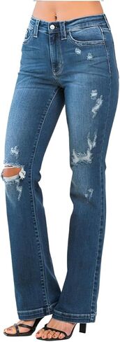 Judy Blue Mid Rise Distressed Bootcut Jeans in Saudi Arabia
