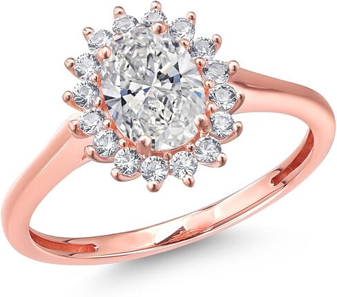 Gem Stone King 10K Rose Gold Oval 7X5MM Gemstone Birthstone and White Created Sapphire Engagement Ring For Women | Available in Size 5,6,7,8,9 in Saudi Arabia