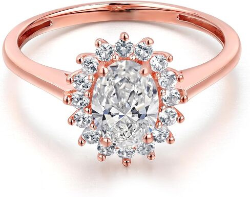 Gem Stone King 10K Rose Gold Oval 7X5MM Gemstone Birthstone and White Created Sapphire Engagement Ring For Women | Available in Size 5,6,7,8,9 in Saudi Arabia