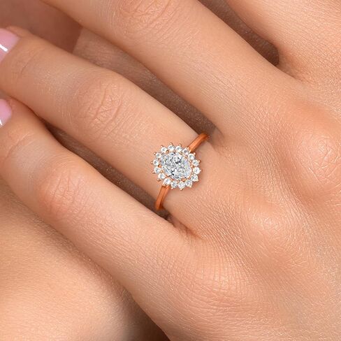 Gem Stone King 10K Rose Gold Oval 7X5MM Gemstone Birthstone and White Created Sapphire Engagement Ring For Women | Available in Size 5,6,7,8,9 in Saudi Arabia