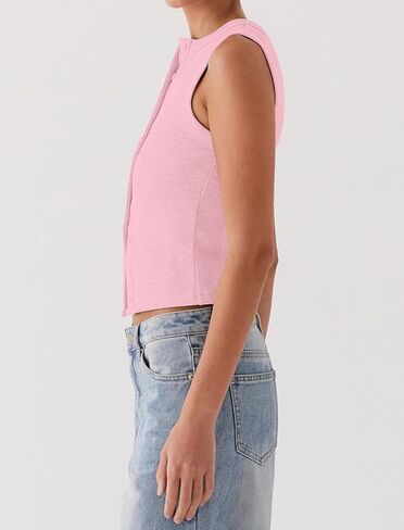 Women Y2k Button Down Tank Tops Knitted Solid Color Sleeveless Vest Top Slim Fit Crop Going Out Tops Streetwear in Kuwait
