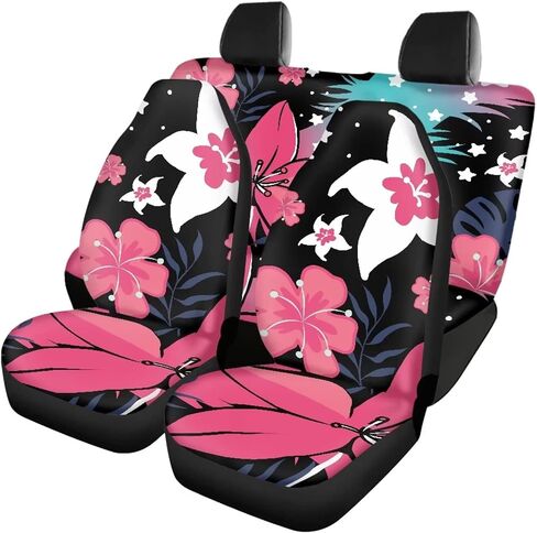يغطي مقعد السيارة المخصص حامي مقعد أمامي مُجهزة مُجهزة شاملة مع مقعد خلفي خلفي خلفي Hibiscus طباعة مخصصة ناعمة متينة مقاعد السيارات مرنة متينة لشاحنات مركبة in Kuwait