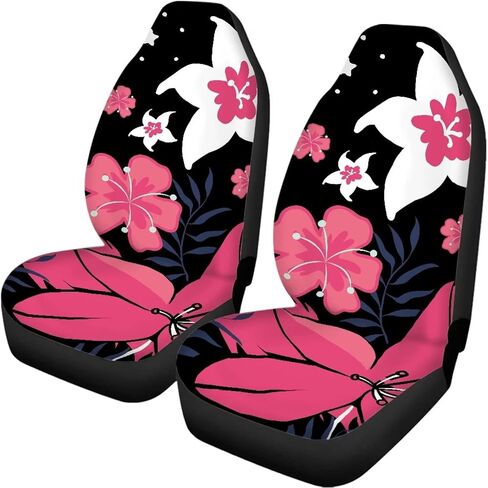 يغطي مقعد السيارة المخصص حامي مقعد أمامي مُجهزة مُجهزة شاملة مع مقعد خلفي خلفي خلفي Hibiscus طباعة مخصصة ناعمة متينة مقاعد السيارات مرنة متينة لشاحنات مركبة in Kuwait