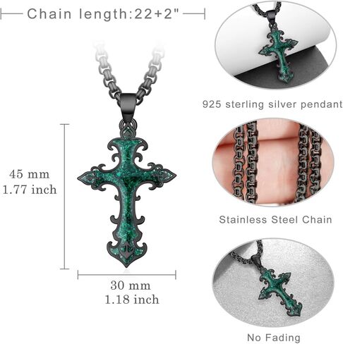 Black Cross Necklace 925 Sterling Silver Turquoise Mustard Seed Necklace Cross Necklace Religious Jewelry Gifts for Men Women in Kuwait