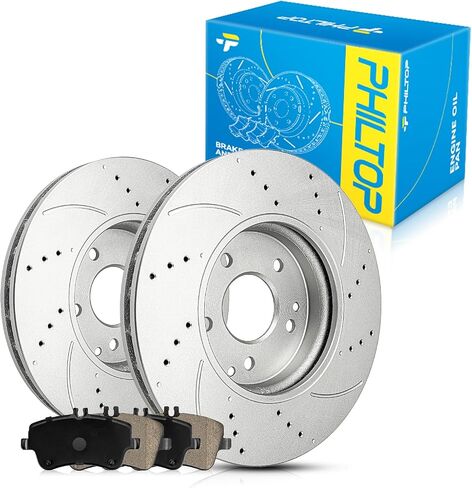 PHILTOP 11.8 inch(300 mm) Front Drilled and Slotted Disc Brake Rotors + Ceramic Pads Kit Compatible with Odyssey, MDX, 6-PC Set in Saudi Arabia