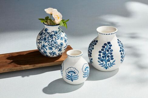 Mud Pie Cflwr Block Print Flower Vase, 7" x 6" in Saudi Arabia