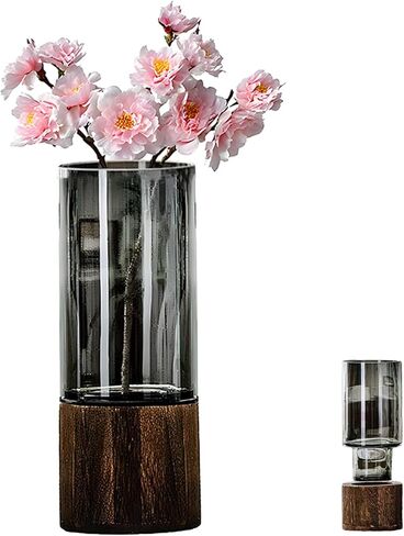 زهرية زجاجية طويلة طولها 10 بوصات ، مزهرية زهرة أسطوانية خشبية ، نمط ريفي كلاسيكي للموقد ، موقد ، مطبخ ، غرفة نوم ، غرفة معيشة ، مكتب مكاتب مركزية in Kuwait