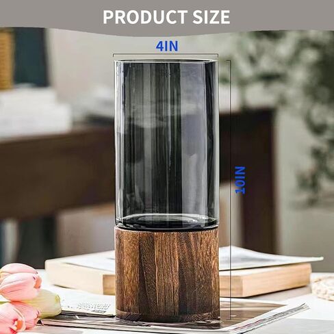 زهرية زجاجية طويلة طولها 10 بوصات ، مزهرية زهرة أسطوانية خشبية ، نمط ريفي كلاسيكي للموقد ، موقد ، مطبخ ، غرفة نوم ، غرفة معيشة ، مكتب مكاتب مركزية in Kuwait