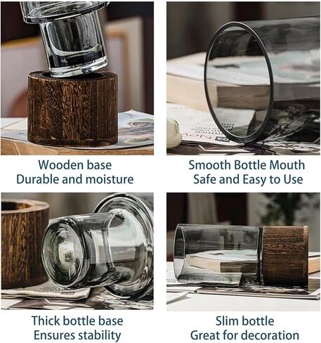 زهرية زجاجية طويلة طولها 10 بوصات ، مزهرية زهرة أسطوانية خشبية ، نمط ريفي كلاسيكي للموقد ، موقد ، مطبخ ، غرفة نوم ، غرفة معيشة ، مكتب مكاتب مركزية in Kuwait