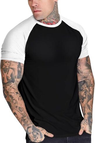 Mens Casual Slim Fit Raglan Contrast Cotton Short Sleeve Baseball Jersey Tshirts in Kuwait