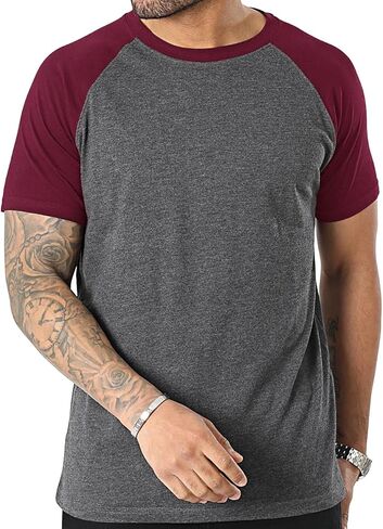 Mens Casual Slim Fit Raglan Contrast Cotton Short Sleeve Baseball Jersey Tshirts in Kuwait