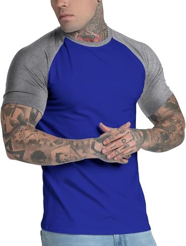 Mens Casual Slim Fit Raglan Contrast Cotton Short Sleeve Baseball Jersey Tshirts in Kuwait