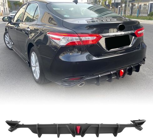 Rear Bumper Diffuser Lip w/LED Light, Compatible with 2018-2024 Toyota Camry LE XLE Models Only, Injection PP Matte Black Rear Lower Lip Valance Splitter, 3PCS in Saudi Arabia