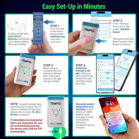 مستشعر TEMPIQ 2-Pack WiFi لدرجة الحرارة والرطوبة - تكامل التطبيق، تنبيهات في الوقت الحقيقي، للمنزل الثاني، AirBnb، RV، مراقبة غرفة الفريزر والخادم، جهاز قياس الرطوبة الداخلي والخارجي عن بعد ومقياس الحرارة in Kuwait