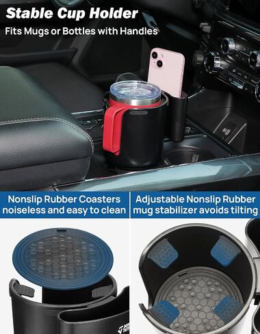 JOYTUTUS Car Cup Holder Extender, 2-in-1 Cup Holder Extender for Cars with Phone Holder, Universal Car Cup Holder for Yeti, Hydro Flask, Stanley 32/40oz, Other 3.4″-3.8″ Bottles in Saudi Arabia