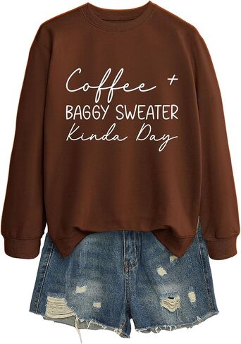 Sweatshirt for Women Coffee Baggy Sweater Kinda Day Graphic Pullover Coffee Season Tshirt Long Sleeve Tops in Kuwait