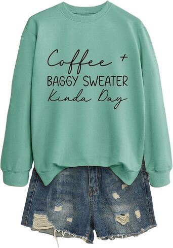 Sweatshirt for Women Coffee Baggy Sweater Kinda Day Graphic Pullover Coffee Season Tshirt Long Sleeve Tops in Kuwait