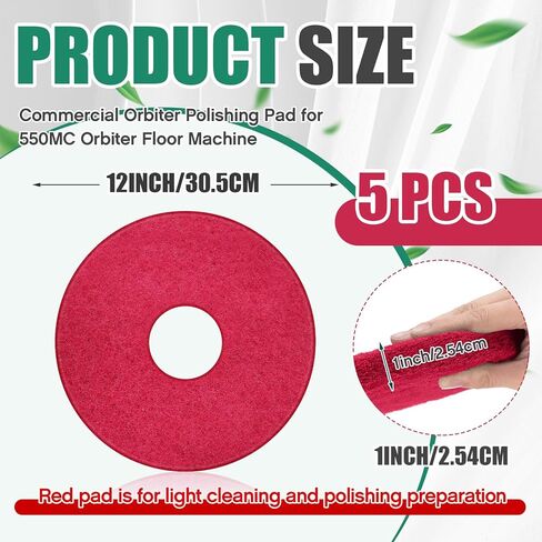 5 Pcs 12" Green Cleaning Orbiter Pads Floor Buffer Pads Commercial Floor Scrubber Pads Floor Maintenance Pads Hardwood Floor Polisher Cleaning and Stripping Pads for Orbiter Floor Machine in Kuwait