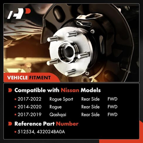 A-Premium الخلفي محمل وتجميع المحور مع 5 lug متوافق مع نيسان روغ 2014-2020 ، Rogue Sport 2017-2022 ، Qashqai 2017-2019 ، FWD فقط in Saudi Arabia