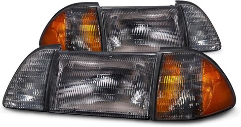 المصابيح الأمامية Perde Halogen 6pcs مجموعة مخزون الدخان مع العنبر متوافق مع Ford Mustang 1987-1993 تشمل السائق الأيسر وجانب الراكب الأيمن in Saudi Arabia