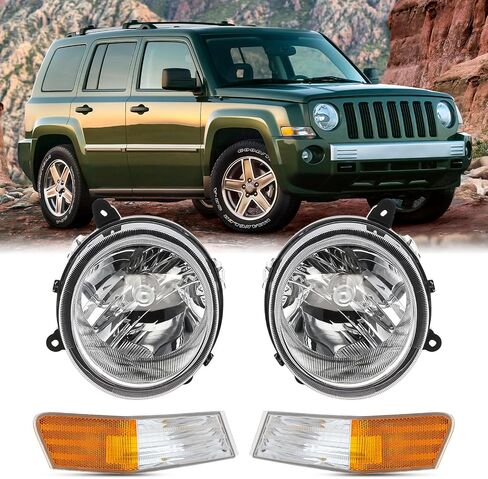 4-Piece Kit Headlights Assembly For 2007-2017 Jeep Patriot(MK74) Limited Sport Base North Replacement Headlamps Driver and Passenger Side 2-Corner Light and 2-Headlight in Saudi Arabia