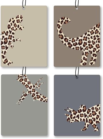 Leopard Dinosaur Car Air Freshener 4 Pcs, Retro Cheetah Print Dinosaur Hanging Scents Air Freshener for Boys Kids Gifts, Neutral Leopard Scented Car Accessories Decor for Boys Room Nursery in Kuwait