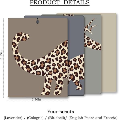 Leopard Dinosaur Car Air Freshener 4 Pcs, Retro Cheetah Print Dinosaur Hanging Scents Air Freshener for Boys Kids Gifts, Neutral Leopard Scented Car Accessories Decor for Boys Room Nursery in Kuwait