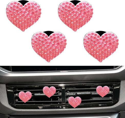 NTNEV 4PCS CAR CAR BLING AIR VENT ، إكسسوارات حجر الراين الكريستالي على شكل قلب ، إكسسوارات تزيين السيارات العالمية ، مقطع مخرج تكييف الهواء (وردي) in Kuwait