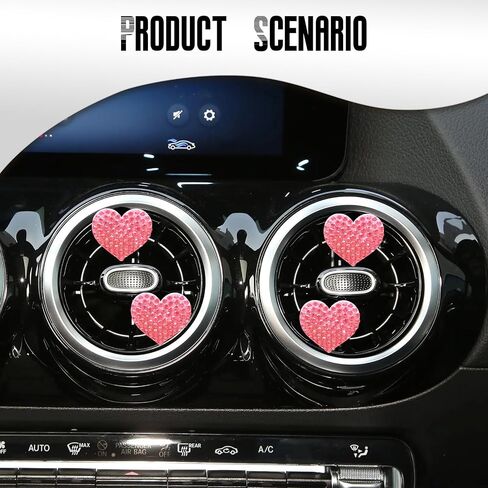 NTNEV 4PCS CAR CAR BLING AIR VENT ، إكسسوارات حجر الراين الكريستالي على شكل قلب ، إكسسوارات تزيين السيارات العالمية ، مقطع مخرج تكييف الهواء (وردي) in Kuwait
