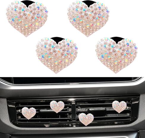 NTNEV 4PCS CAR CAR BLING AIR VENT ، إكسسوارات حجر الراين الكريستالي على شكل قلب ، إكسسوارات تزيين السيارات العالمية ، مقطع مخرج تكييف الهواء (وردي) in Kuwait