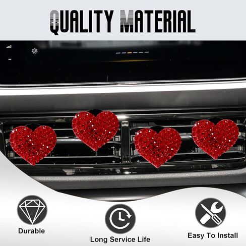 NTNEV 4PCS CAR CAR BLING AIR VENT ، إكسسوارات حجر الراين الكريستالي على شكل قلب ، إكسسوارات تزيين السيارات العالمية ، مقطع مخرج تكييف الهواء (وردي) in Saudi Arabia