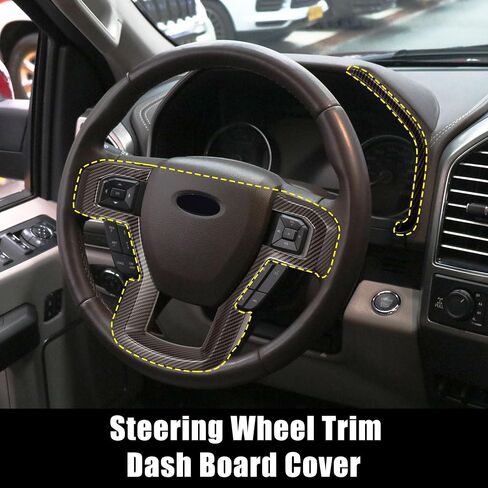 X AUTOHAUX 4 Pcs ABS Carbon Fiber Pattern Dashboard Steering Wheel Panel Trim Sticker Black for Ford F-150 2015 2016 2017 2018 2019 in Saudi Arabia