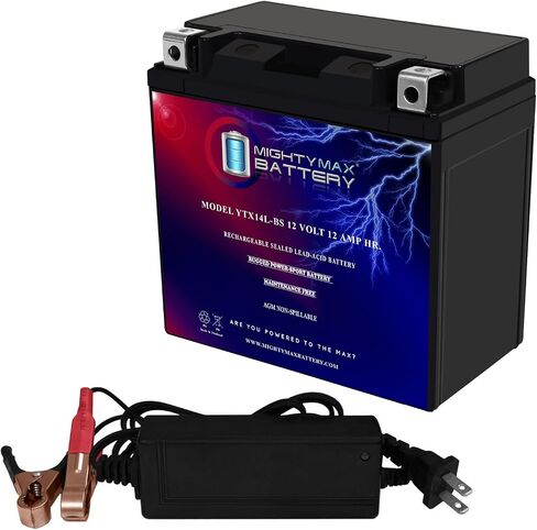 Mighty Max Battery YTX14L-BS Replaces Drag Specialties 2113-0213 + 12V 2Amp Charger in Saudi Arabia